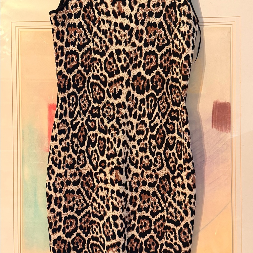 Pink Tartan Leopard-Print Sleeveless Mini Dress in Black, Brown & Cream